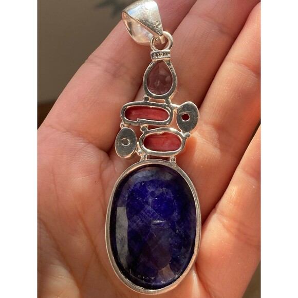 Sarah silver plated multi gemstone Pendant - Picture 3 of 4